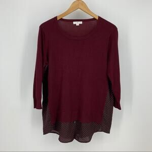 BLL New York Maroon Burgundy Color Mixed Media Shirttail Sweater Womens Size L